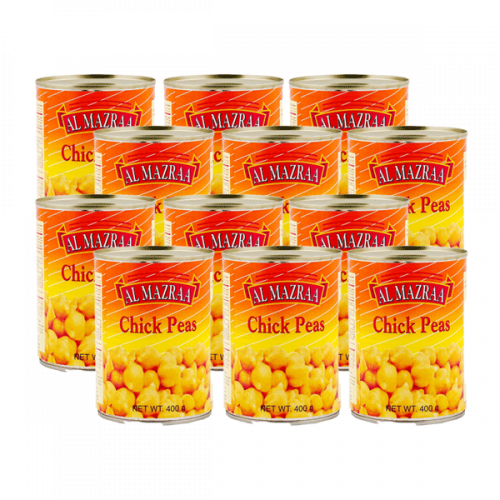 AL MAZRA CHICK PEAS 12X400GM S/P PRICEفاصوليا مسلوق المزرعة 12×400جرام